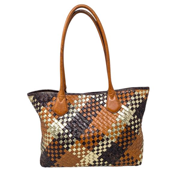 Brahmin Leather Woven Rio Tote Metallic Bag Purse Magnetic Closure - Picture 1 of 5